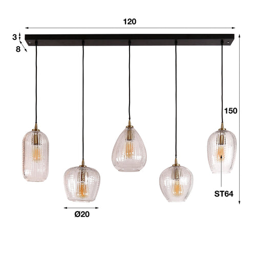 Giga Meubel Hanglamp Diamond Grain Mix - Glas - 5-Lichts - 120x20x150cm - vtwonen shop