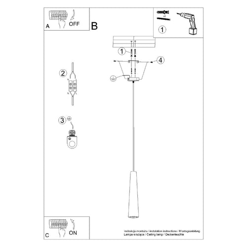 Sollux Lighting Hanglamp ELECTRA zwart beton - 8x8x125cm