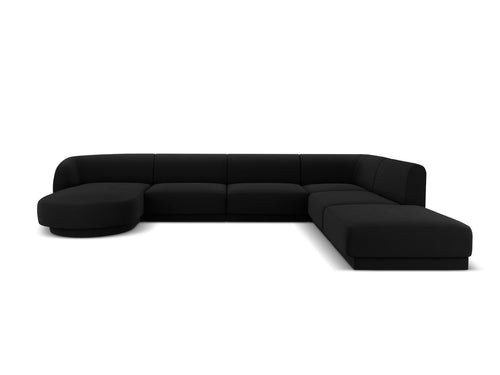 Micadoni Panoramische hoekbank rechts Miley 6-zits, flueel, zwart - 255x330x70cm