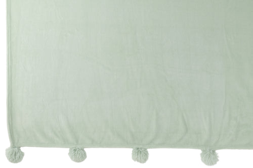 J-Line plaid Pompom - polyester - lichtgroen - 170 x 130 cm