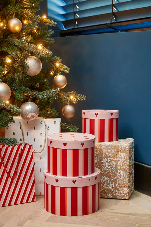 Mica Decorations Opbergdoos - Set van 3 - H14 x Ø21 cm - Papier - FSC Mix - Rood - vtwonen shop