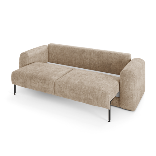 Sia Home - Slaapbank met opbergruimte, notenhout RIO - gewaafd fluweel beige 250cm