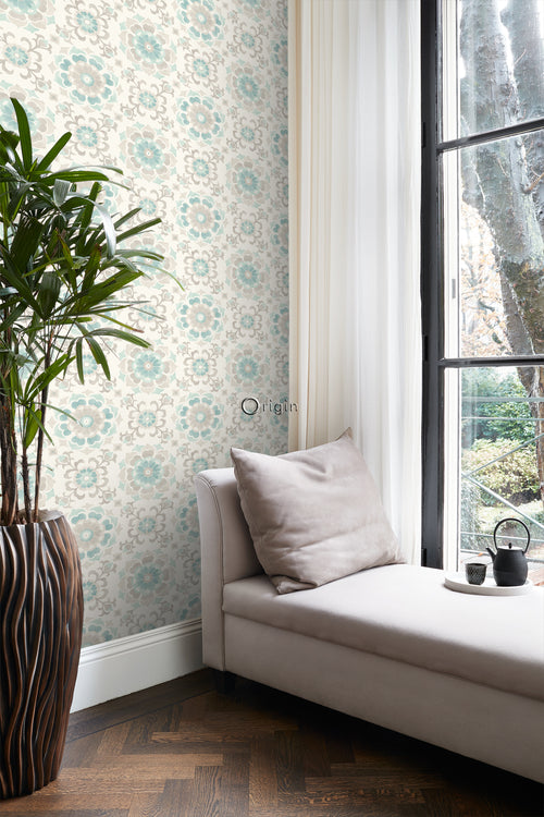 Origin Wallcoverings behang suzani bloemen celadon groen - 53 cm x 10,05 m - 347423 - vtwonen shop