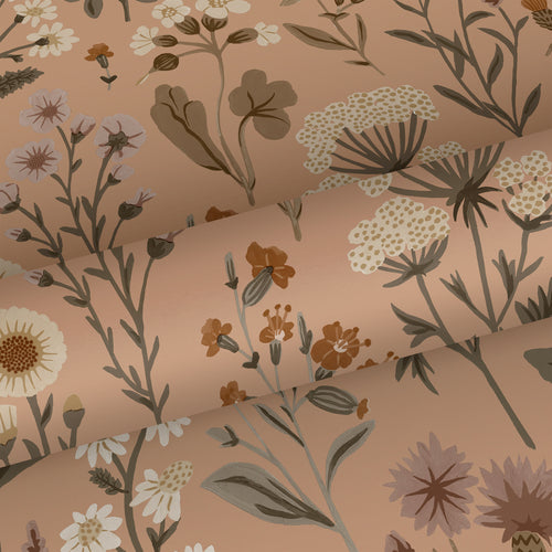 Sanders & Sanders behang veldbloemen terracotta roze - 50 x 900 cm - 935376