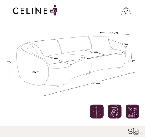 Sia Home - Bank CELINE - gewaafd fluweel crème 260cm