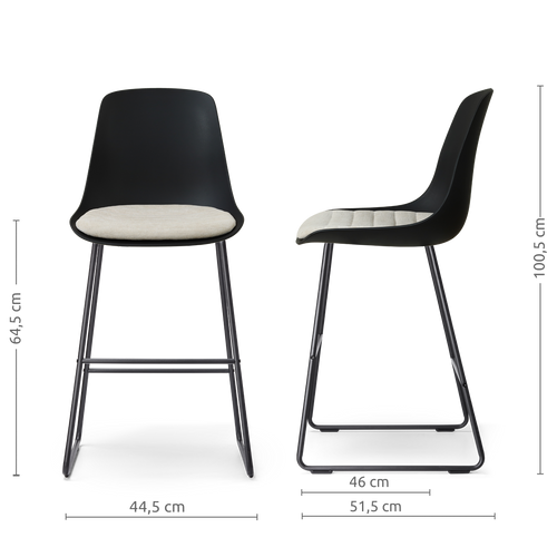 Nolon Nino-Liv barkruk zwart met naturelbeige zitkussen - zwart onderstel - 65 cm - vtwonen shop