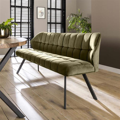 Giga Meubel Eetkamerbank Raster - Groen Velvet - 180x59x84cm