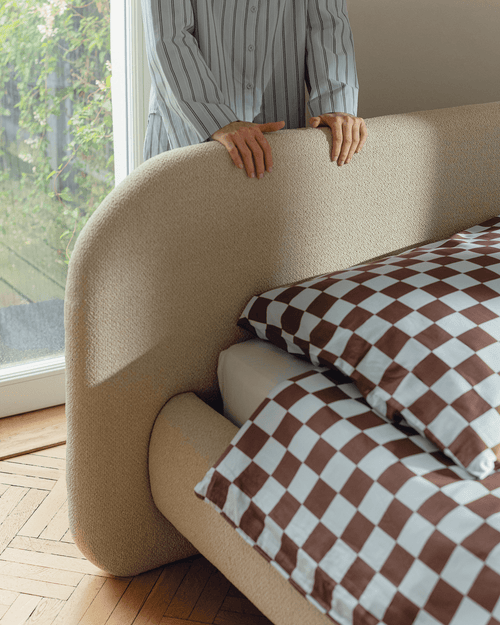 noo.ma Mumo gestoffeerd bed 160x200 - Thyme Green bouclé