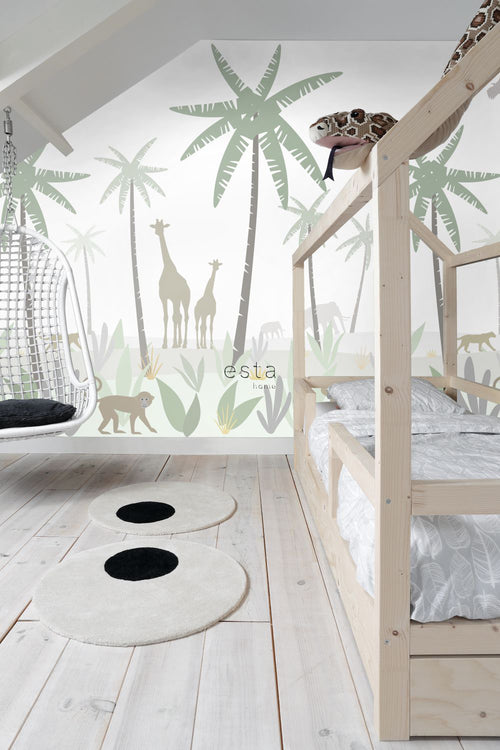 ESTAhome fotobehang jungle dieren groen, grijs en bruin - 200 x 279 cm - 158928 - vtwonen shop