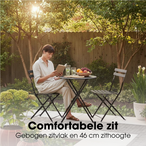 Mica Decorations Laurence Bistroset Metaal - Set van 3 - Tuinstoelen en Tuintafel - Balkonset 2 Personen - Bistrotafel Rond en Bistrostoel Bistro Set