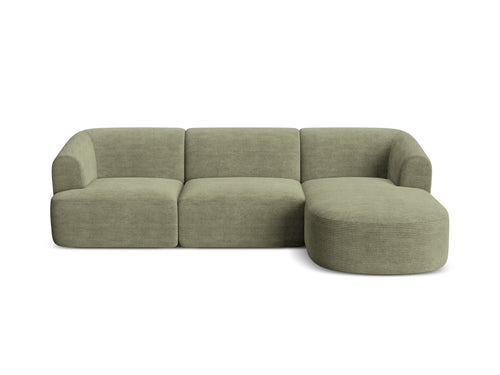 Cosmopolitan Design Modulaire hoekbank rechts Campi 4-zits, ribfluwelen mosgroen - 156x256x70cm