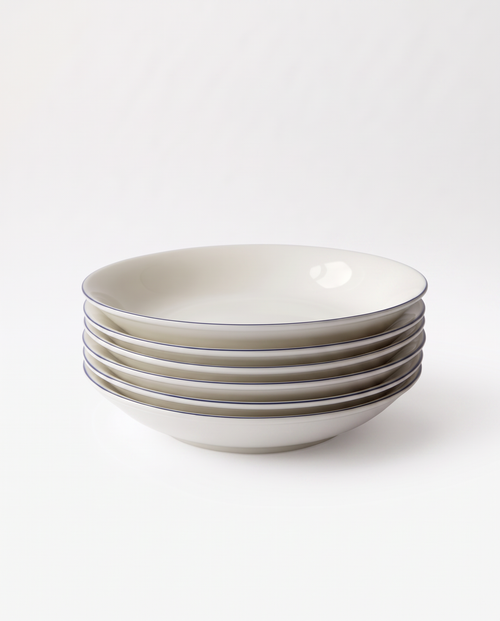 vtwonen - Pastabord - Wit/Blauw Lijn - Porselein - 25,5cm - Set van 6