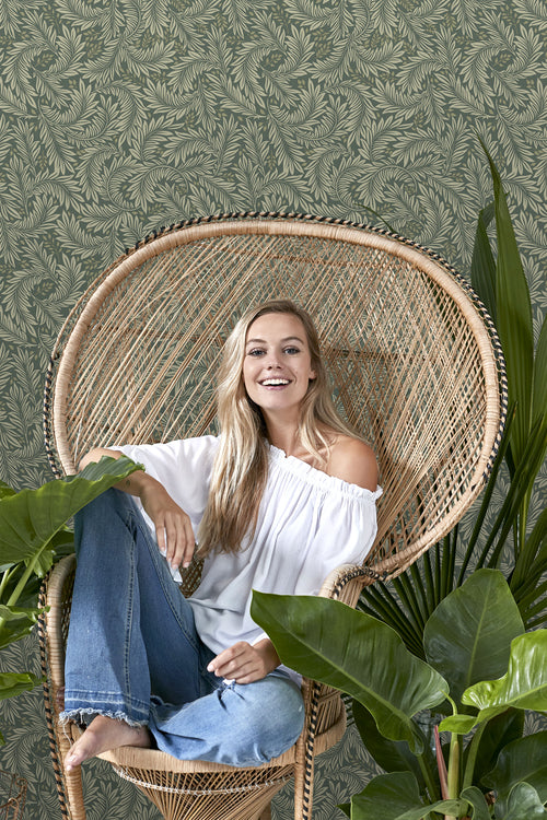 ESTAhome behang bladeren donkergroen - 50 x 900 cm - 131143 - vtwonen shop