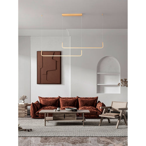 Nova Luce STRITA Hanglamp voor in de vorm van een bar, messing goud, Triac dimbaar, LED, 40W, 2856lm, 3000K