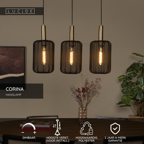 Lucide hanglamp CORINA - 3xE27 - Zwart