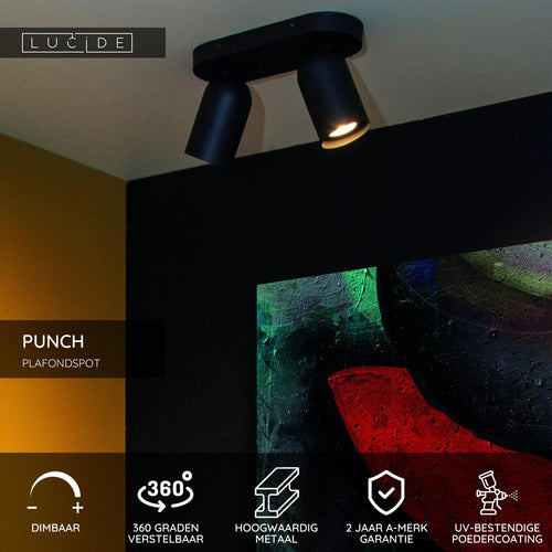 Lucide plafondspot PUNCH - 2xGU10 - Zwart