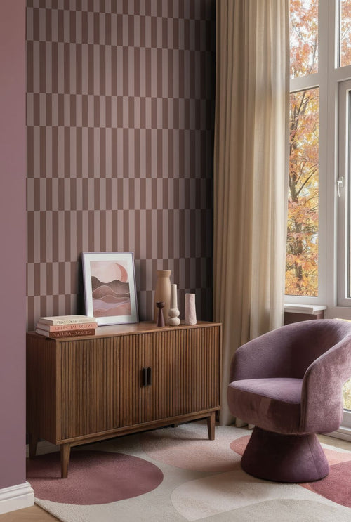 ESTAhome behang strepen bruin en mauve paars - 53 cm x 10.05 m - 131215