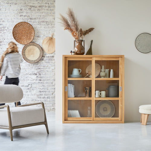 Tikamoon Massief teakhouten vitrinekast 120 cm - Naturel