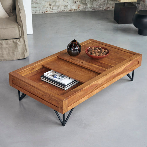 Tikamoon Massief acacia salontafel met opbergruimte - Donkerbruin - vtwonen shop