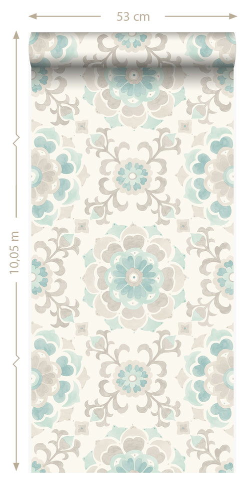 Origin Wallcoverings behang suzani bloemen celadon groen - 53 cm x 10,05 m - 347423 - vtwonen shop