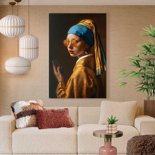 Reinders Pearl Girl Mobile glasschilderij -  oranje - tienerkamer - 116x78cm