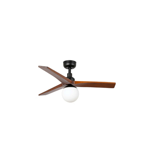 Faro Klim Kleine plafondventilator met 3 bladen, matzwart, walnoot met licht, 1x E27, Tuya Smart System