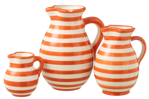 J-Line kruik Granada Stripes - keramiek - wit/oranje - large - vtwonen shop