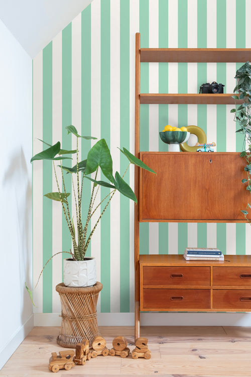 ESTAhome behang strepen mintgroen en wit - 53 cm x 10.05 m - 139910 - vtwonen shop