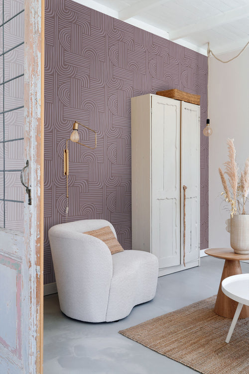 ESTAhome behang grafisch 3D motief mauve paars - 50 x 900 cm - 131487