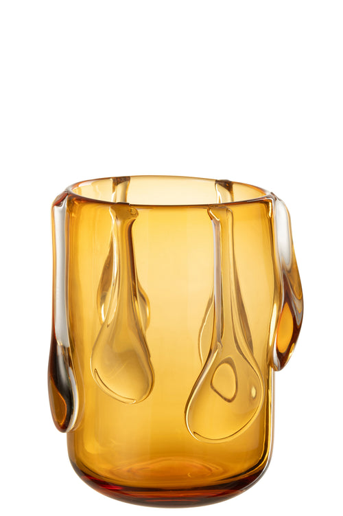 J-Line vaas Drippy - glas - amber - small -  Ø 18.5 cm