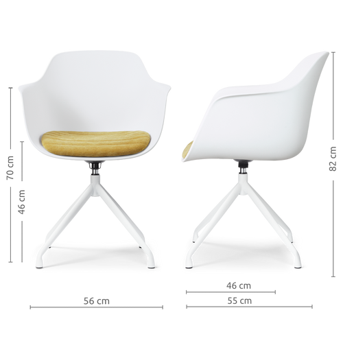 Nolon Nola-Liz draaibare eetkamerstoel wit met warm oker zitkussen - wit onderstel