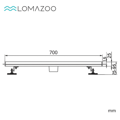 LOMAZOO douchegoot Nilo - mat zwart - 70 cm