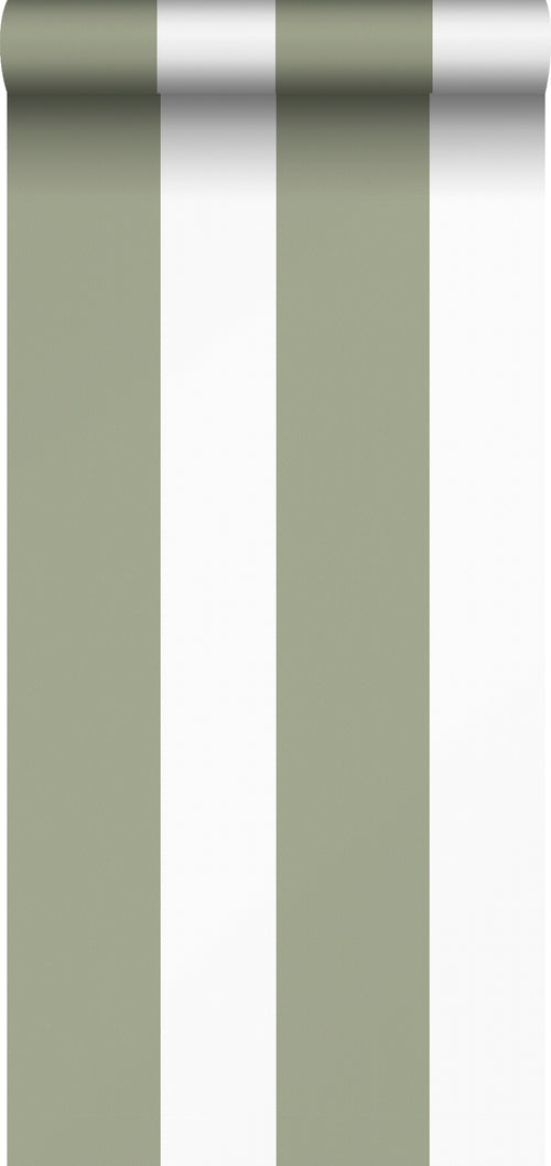 Sanders & Sanders behang strepen olijfgroen en wit - 53 cm x 10.05 m - 640722