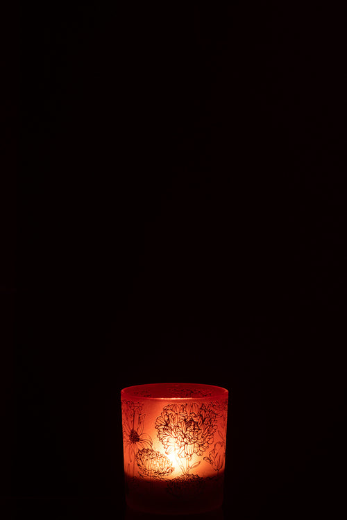 J-Line windlicht Bloemen - glas - rood/goud - small