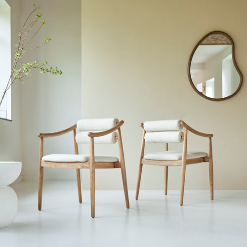 Tikamoon Leunstoel van massief acacia en boucléstof - Beige