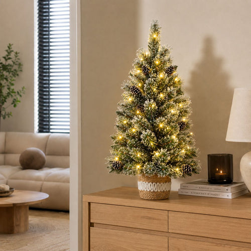 Black Box Trees Vandans Kunstkerstboom met Verlichting - Kerstboom H90 x Ø48 cm - Kunstboom in Pot met Besneeuwde Takken - Groen