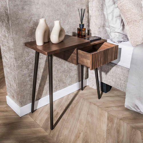 Giga Meubel Nachtkastje Carve Links - Bruin Acaciahout - 60x30x61cm
