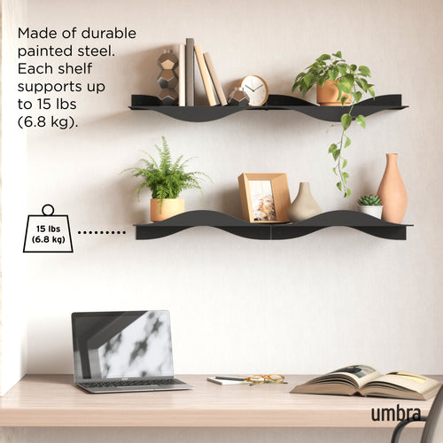 Umbra wandplanken, set van 2, Surf - 30 x 46 x 8 cm - Zwart