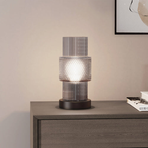 HOME DELUXE Kleine tafellamp van glas YUKI - Rookgrijs