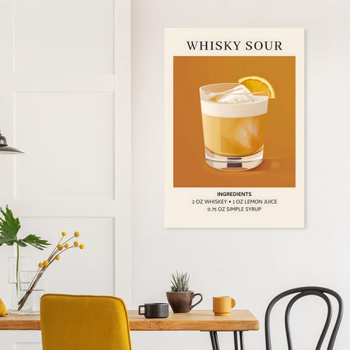Artfulprints Poster Whisky Sour cocktail - Ingrediënten   - 70x100 cm - Oranje