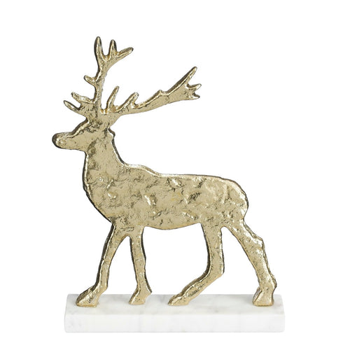 Mica Decorations Kerstdecoratie Hert - L20 x B5 x H27 cm - Aluminium, Marmer - Champagne