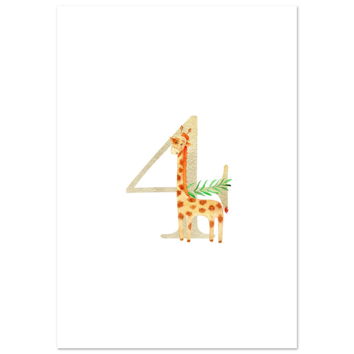 Artfulprints Poster Cijfer 4 kinderkamer   - 70x100 cm - Meerkleurig