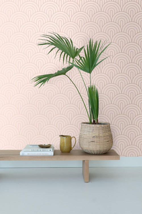 ESTAhome behang art deco bogen zacht roze en roségoud - 53 cm x 10.05 m - 139217
