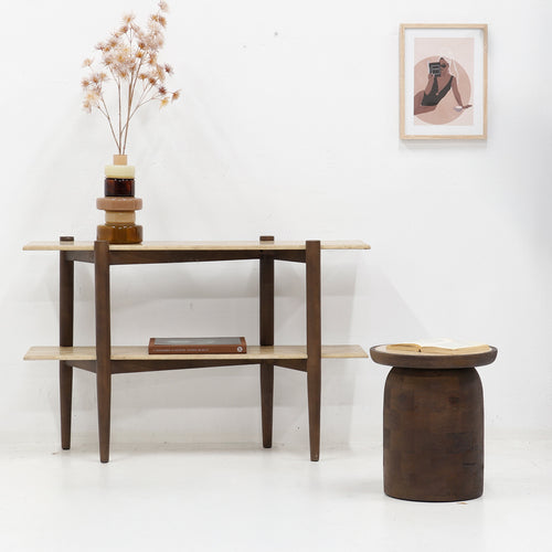 DÉJA Living Sidetable Aline - Travertin - Donkerbruin - 120cm - vtwonen shop