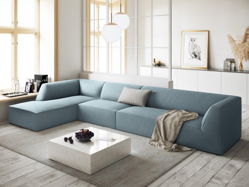 Micadoni linker hoekbank Ruby 5-zits, ribfluwelen, lichtblauw - 180x366x69cm