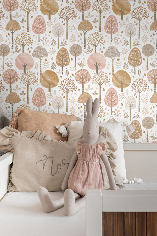ESTAhome behang bosrijk landschap roze, bruin en wit - 50 x 900 cm - 139799 - vtwonen shop