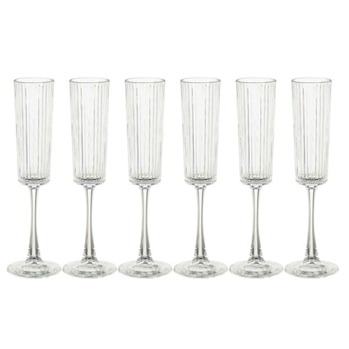 Mica Decorations Grigio Champagneglazen - Set van 6 - Transparant Glas met Ribbelstructuur - Voor Prosecco en Mousserende Dranken - H24,5 x Ø5 cm