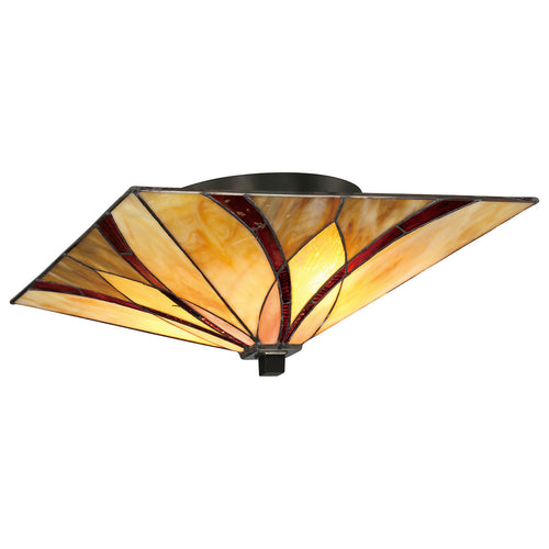 Elstead Asheville - 2-lichts plafondinbouwlamp brons, tiffany glas, E27
