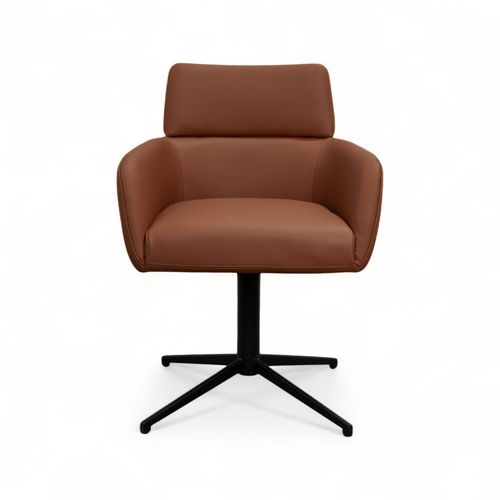 Furnhouse eetkamerstoelen armleuning Marco - Donkerbruin - Leer - Set van 4