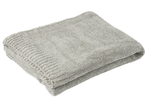 J-Line deken Chenille - polyester - grijs